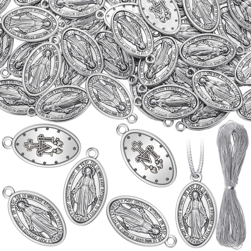 3503 48 Pcs Virgin Mary Medal Pendant 1" Oval Silver Virgin Mary Pendant